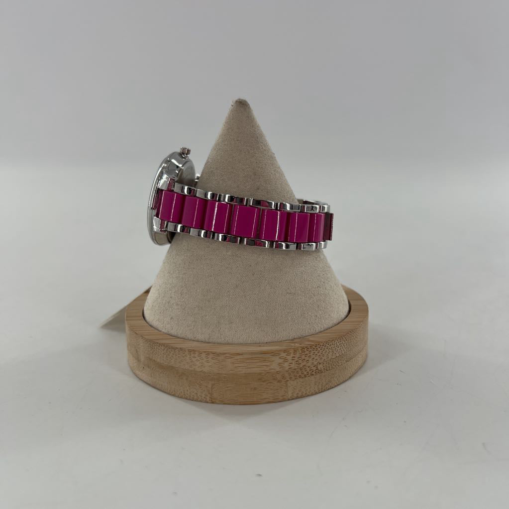 fuchsia & silver resin link watch