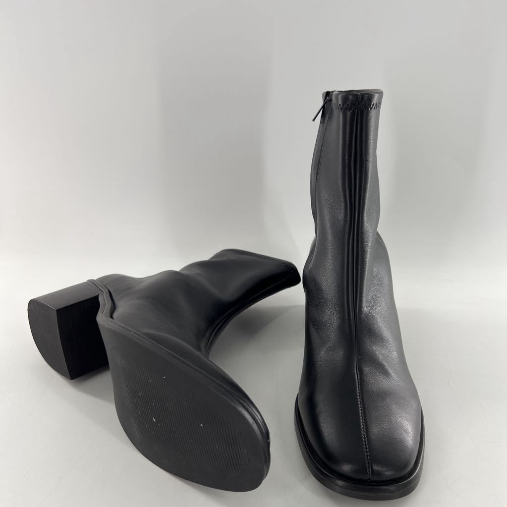 11 block heel square toe side zip ankle boot
