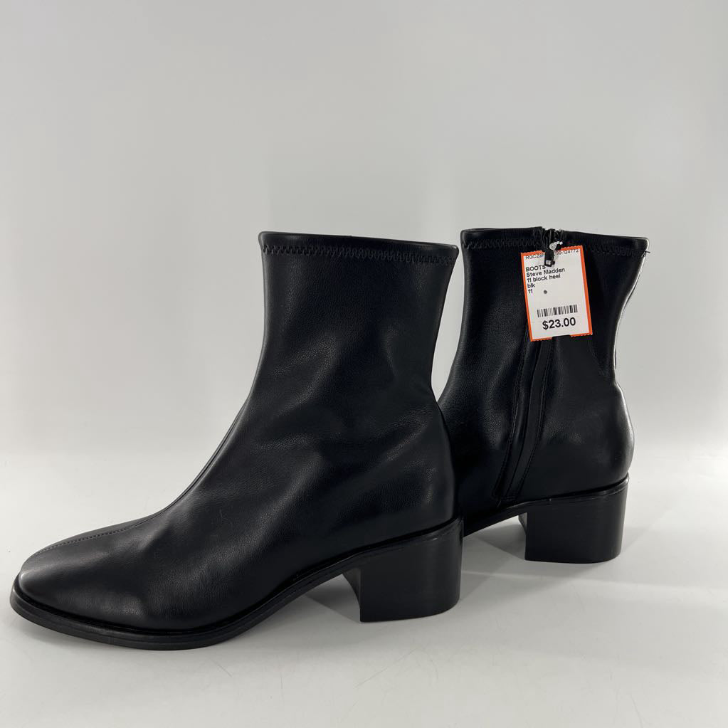 11 block heel square toe side zip ankle boot