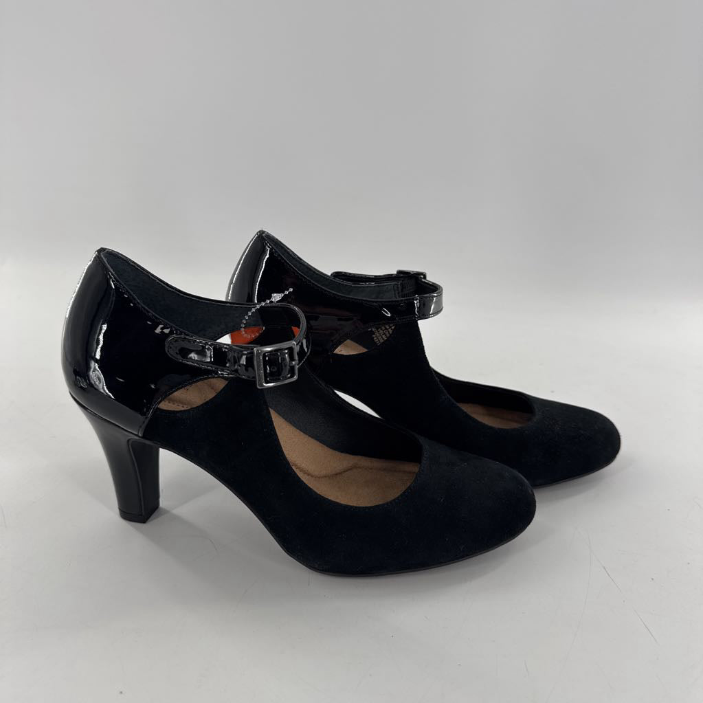 8.5 faux suede patent mary jane pumps