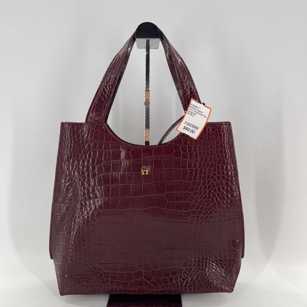 croc embossed top handle handbag