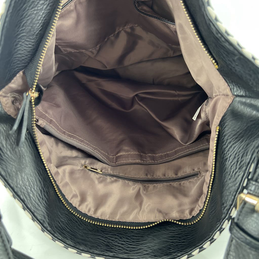 two-tone woven handbag