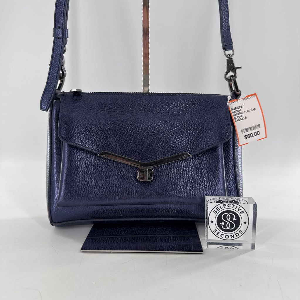 pebbled ront flap pocket metallic crossbody