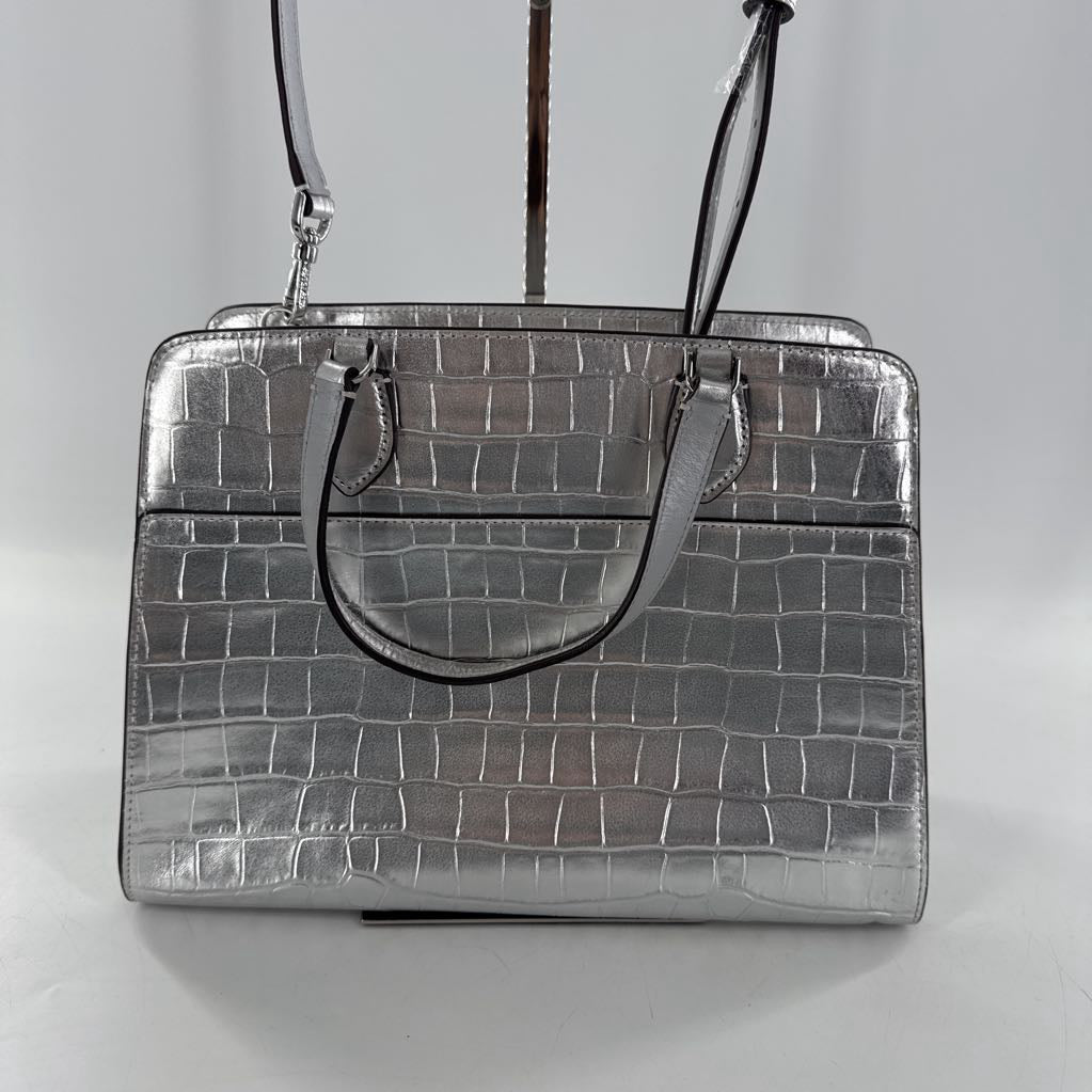 croc embossed metallic satchel