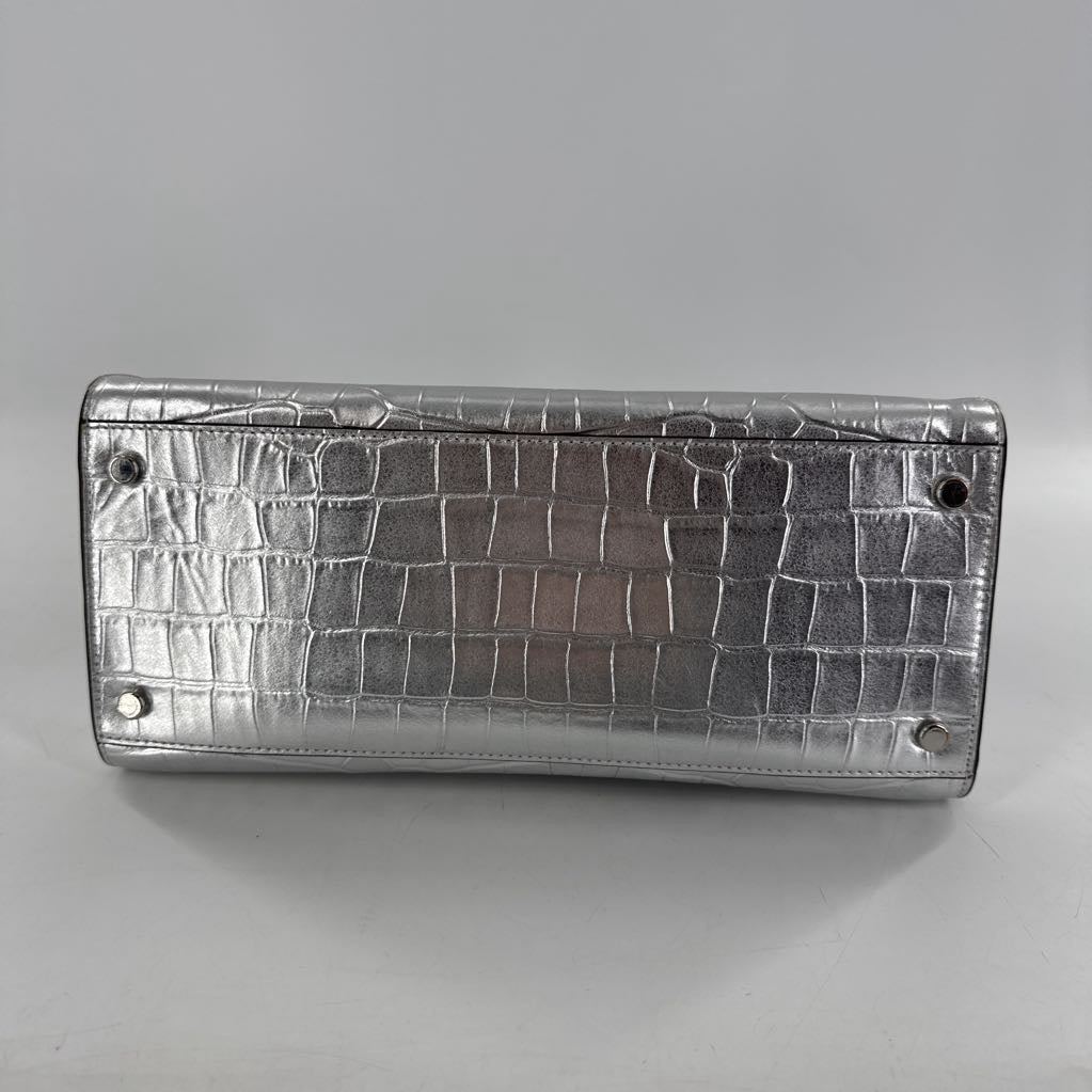 croc embossed metallic satchel