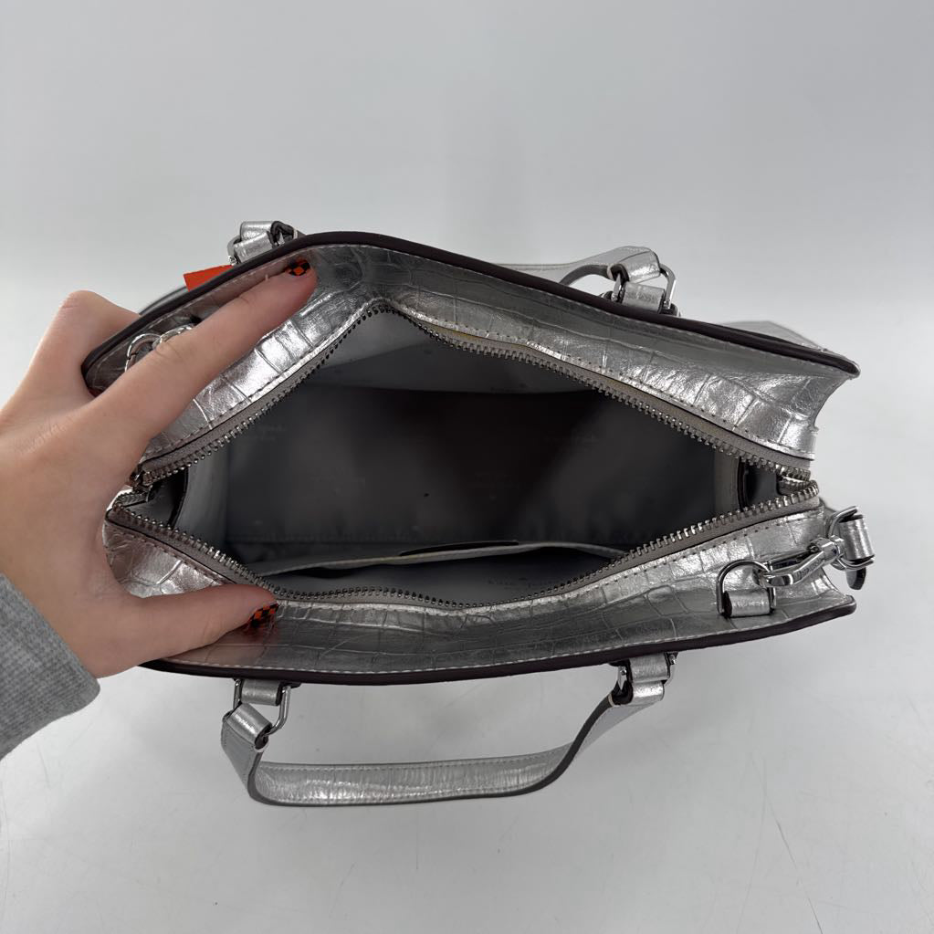croc embossed metallic satchel