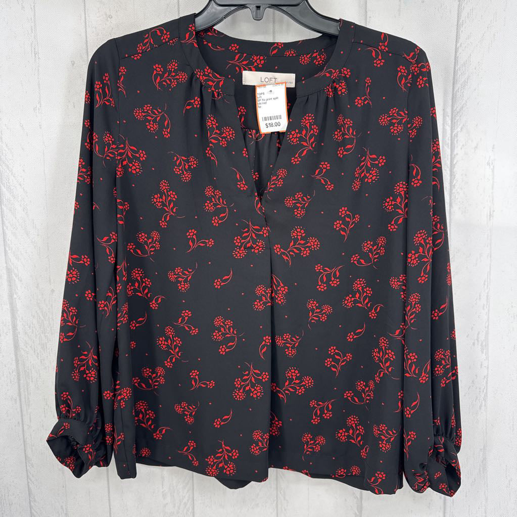 SP flo print split neck l/s top