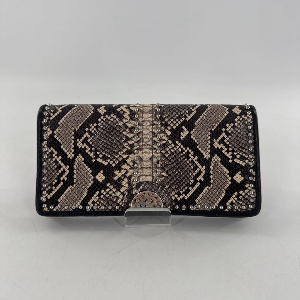 snakeskin print studded bi-fold wallet