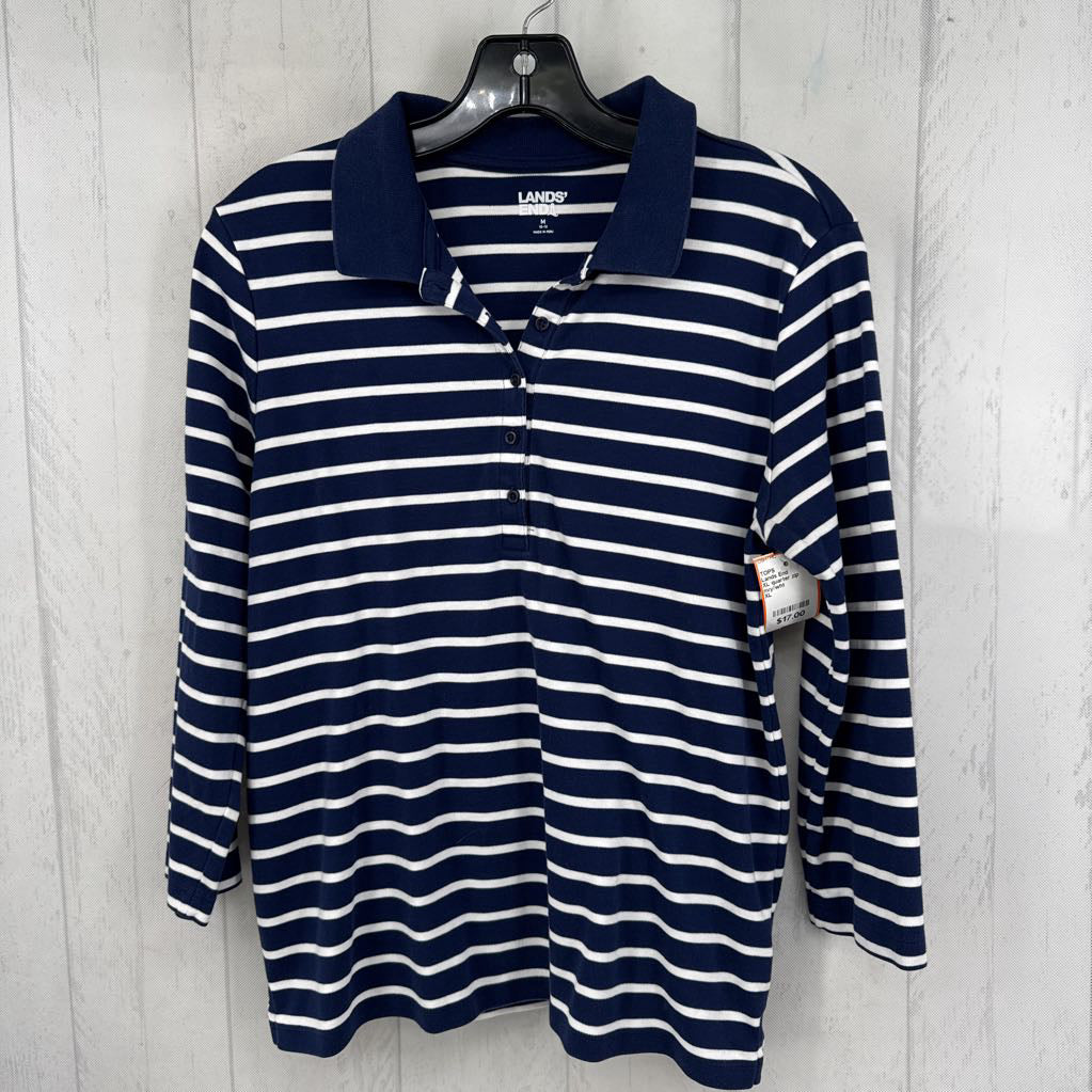 XL quarter zip striped 3/4 slv top