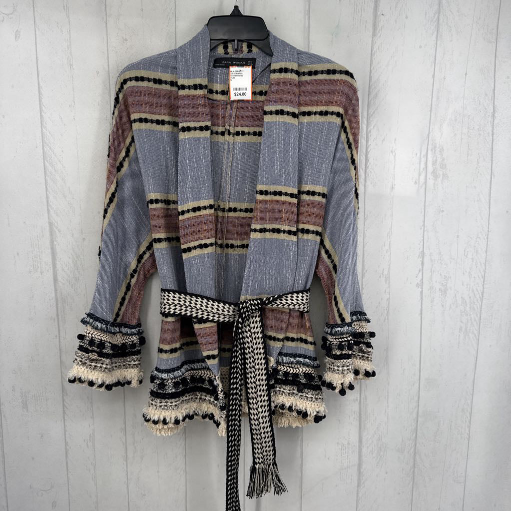 S embelished woven belted jacket