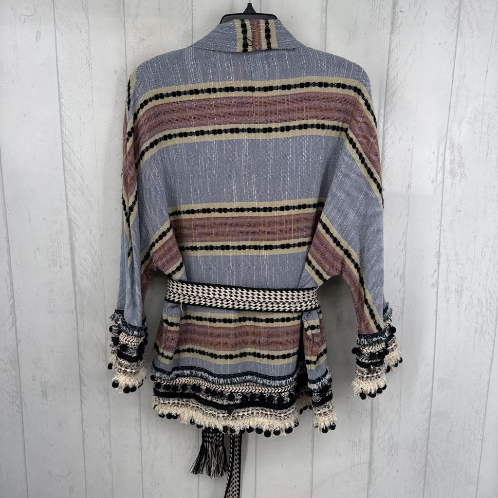 S embelished woven belted jacket