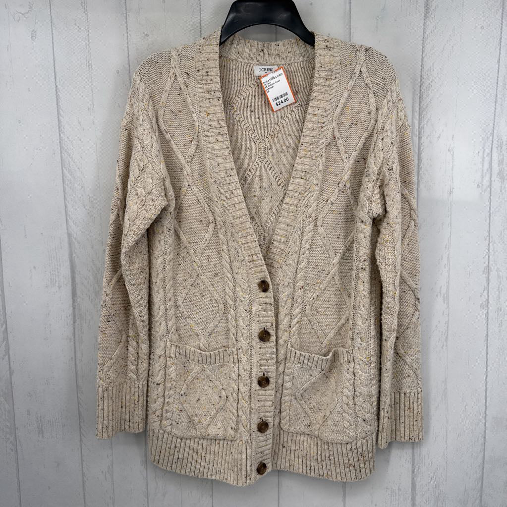 XS button front cable knit cardi