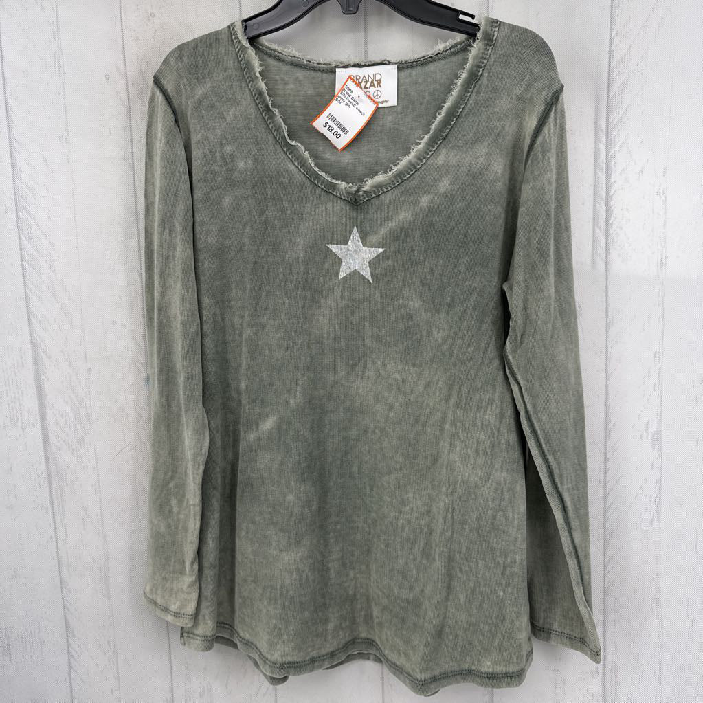 S/M frayed v-neck l/s tee-star