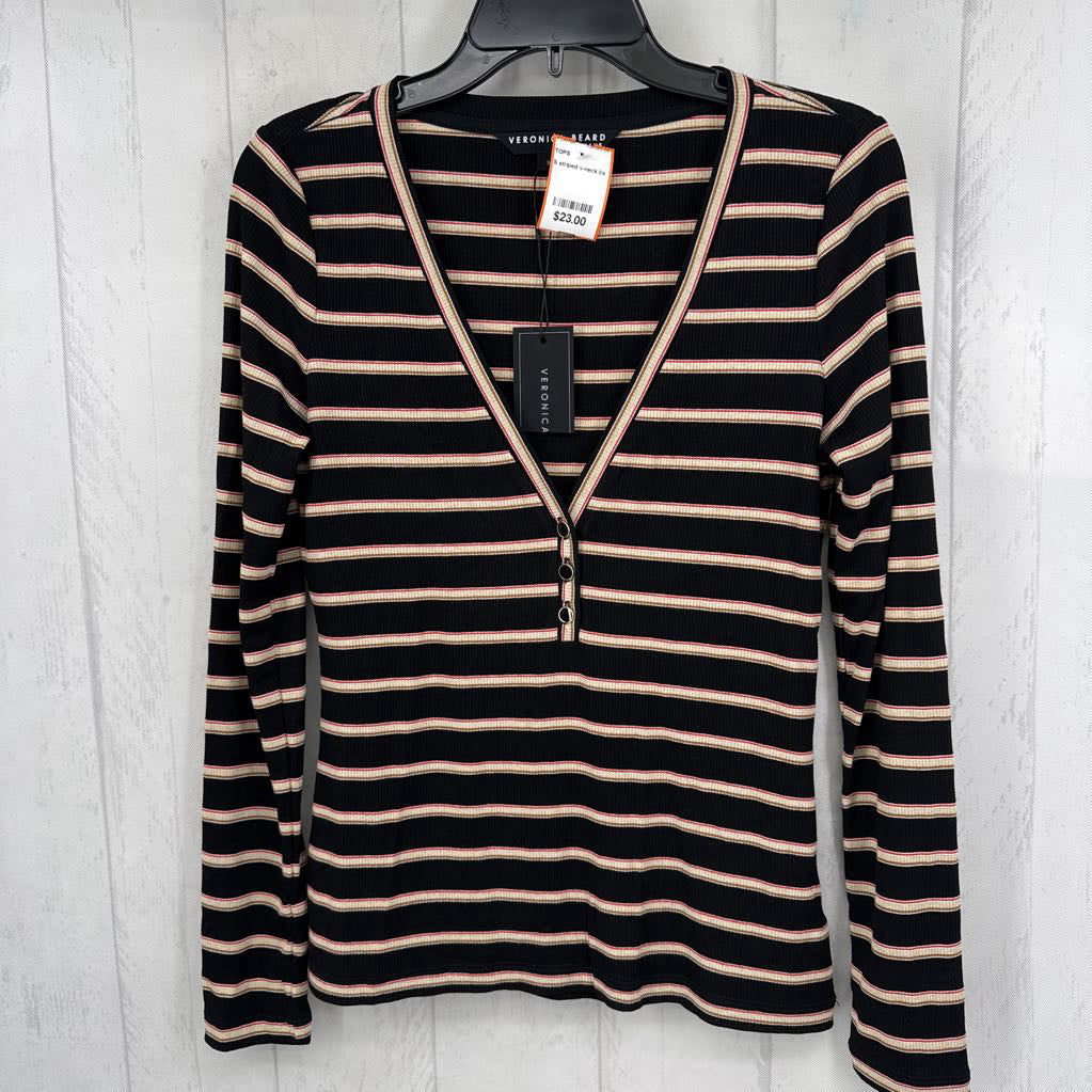 S striped v-neck l/s top