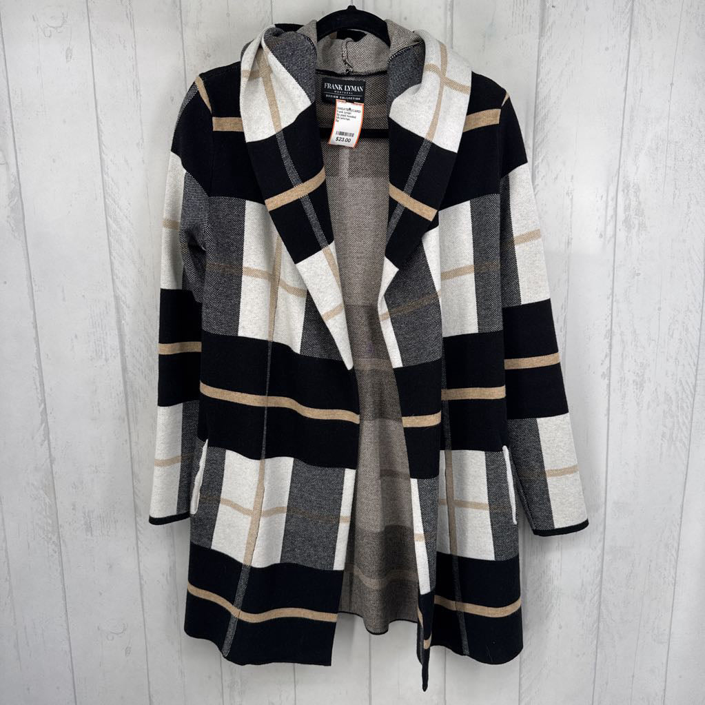 Sp plaid hooded open front cardi