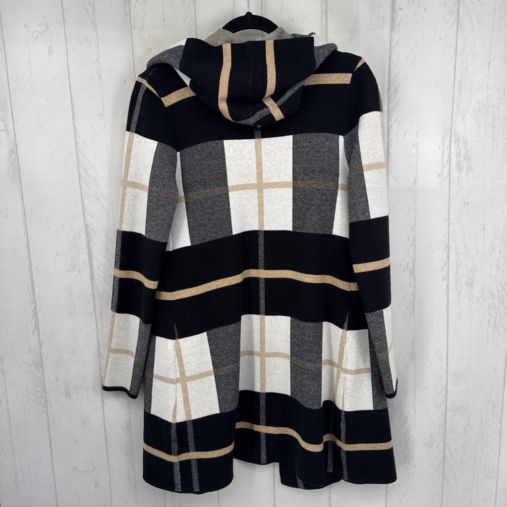 Sp plaid hooded open front cardi