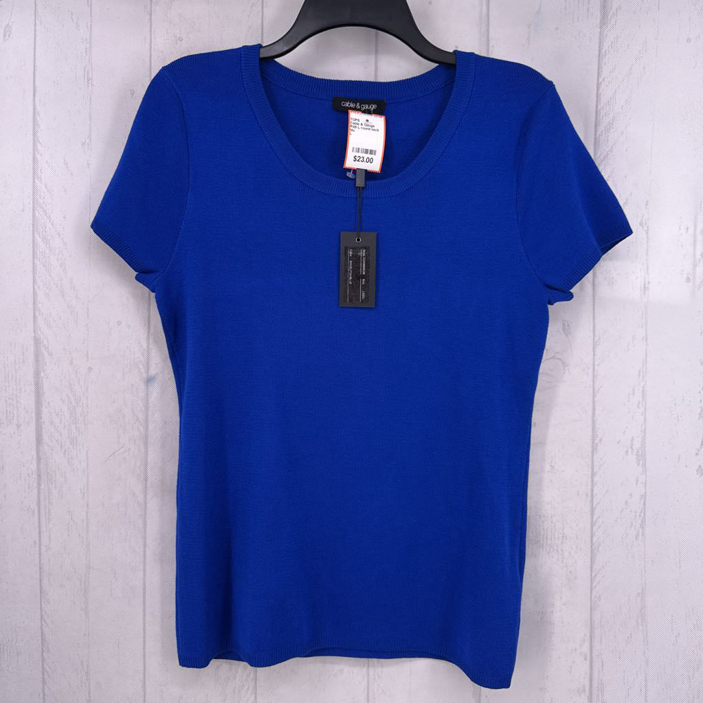 R48 L round neck knit s/s top
