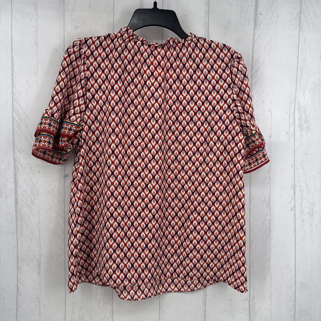 L printed tie front flutter slv top s/s