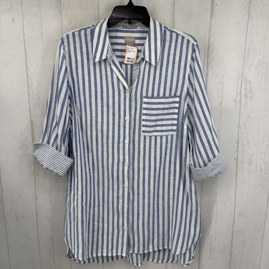 XL striped button down 3/4 slv top