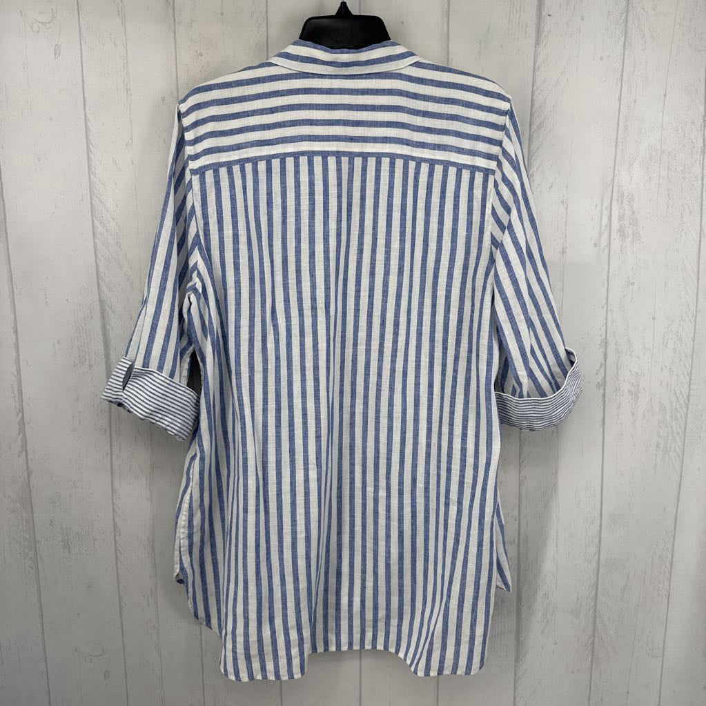 XL striped button down 3/4 slv top