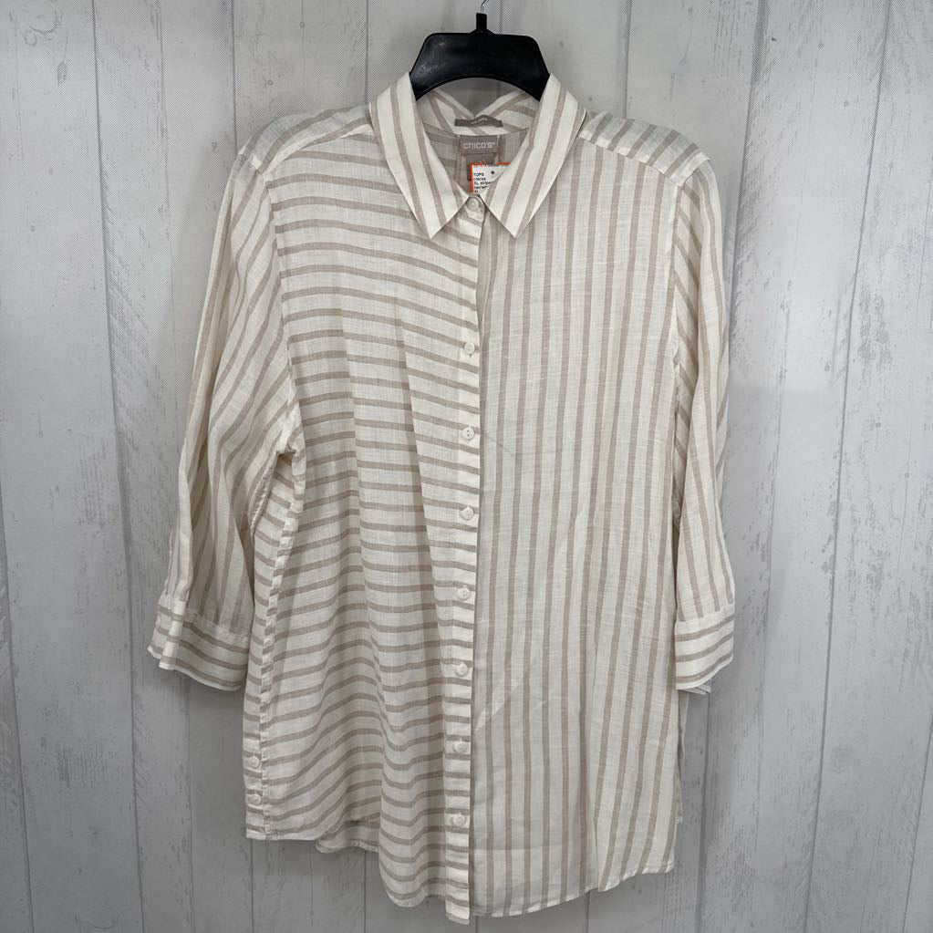 XL striped button down 3/4 slv top