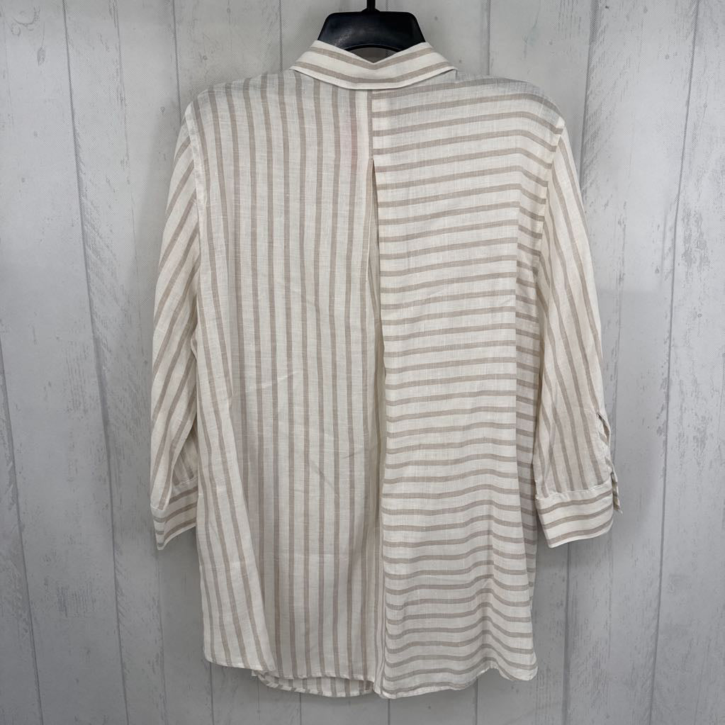 XL striped button down 3/4 slv top