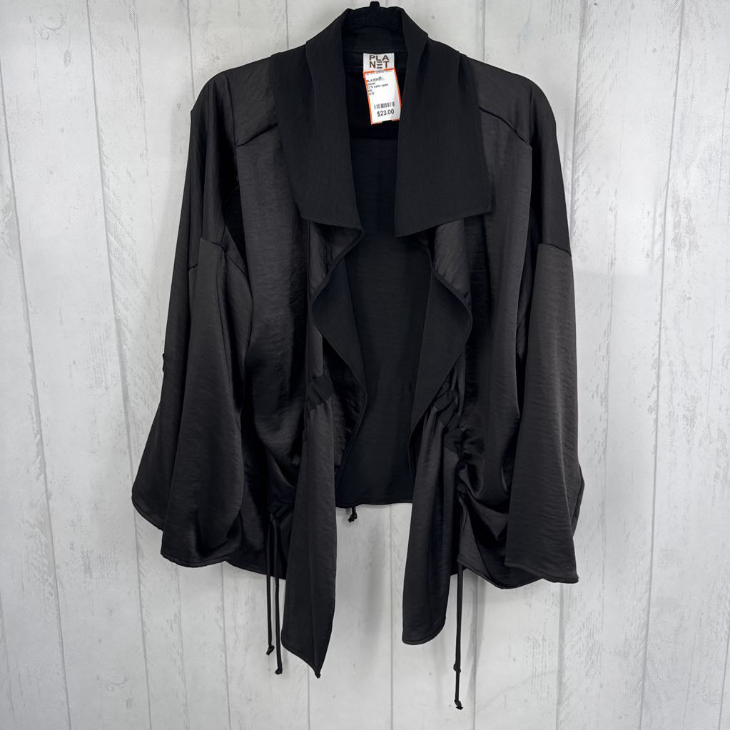 O/S satin open front flowy jacket