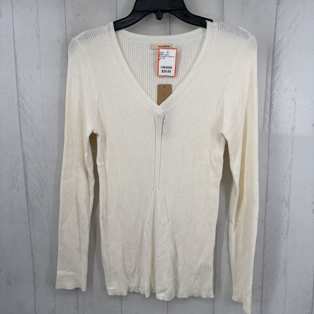 M rib knit v-neck l/s top