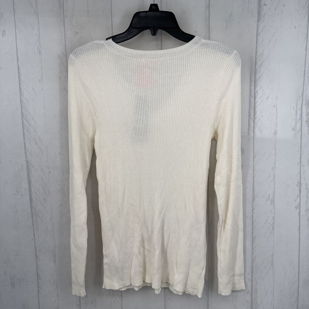 M rib knit v-neck l/s top