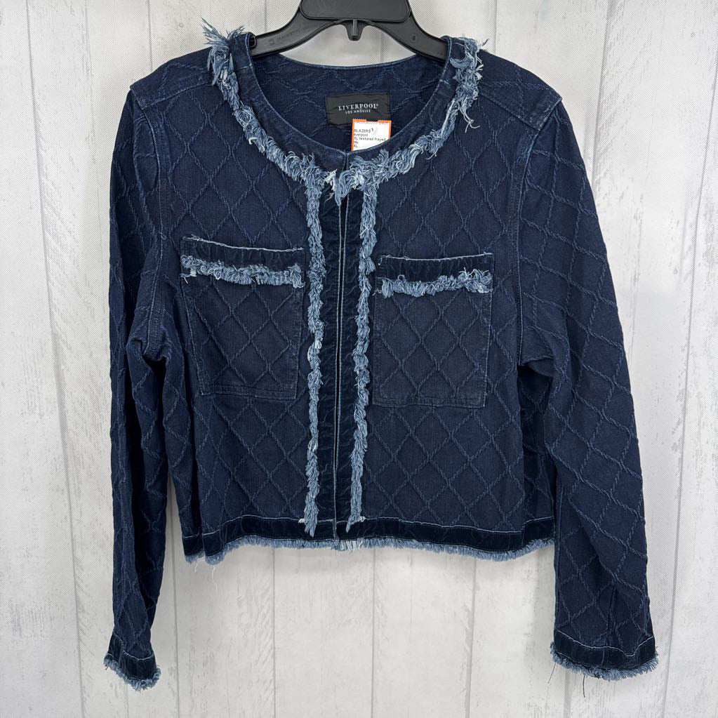 XL textured frayed edge denim blazer