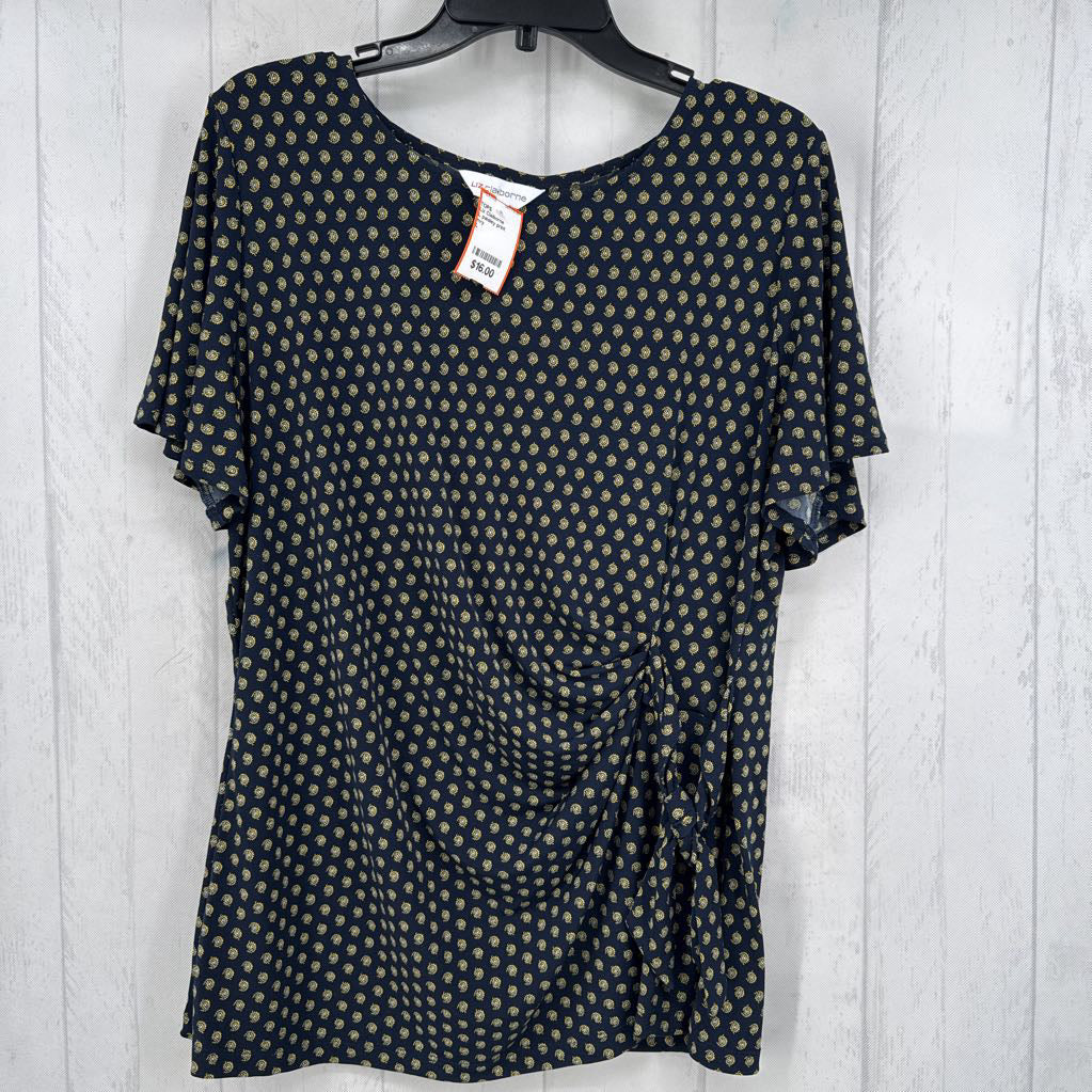 L paisley print gathered side tie flutter slv top s/s