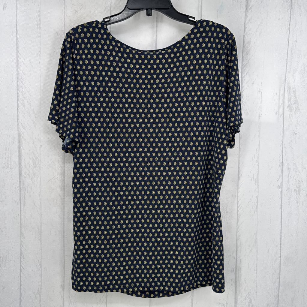 L paisley print gathered side tie flutter slv top s/s