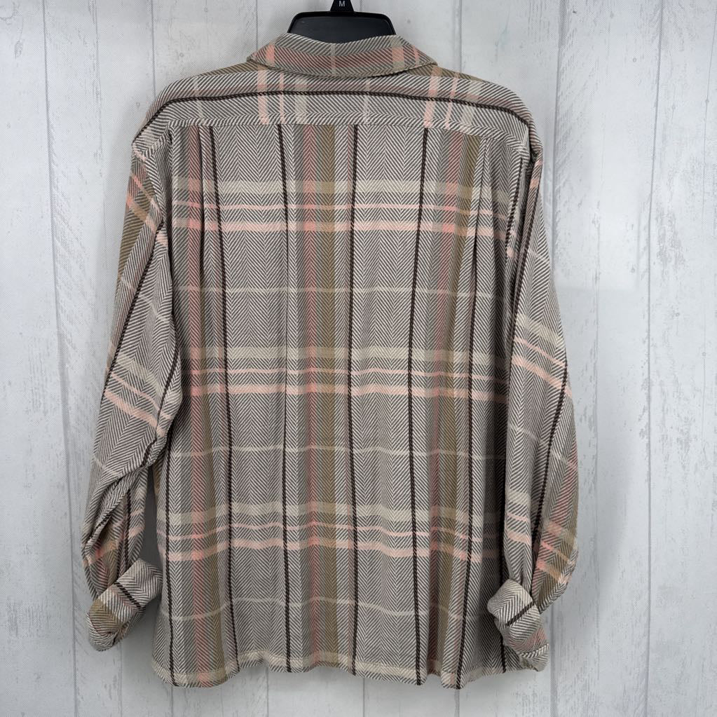L herringbone plaid button down l/s top