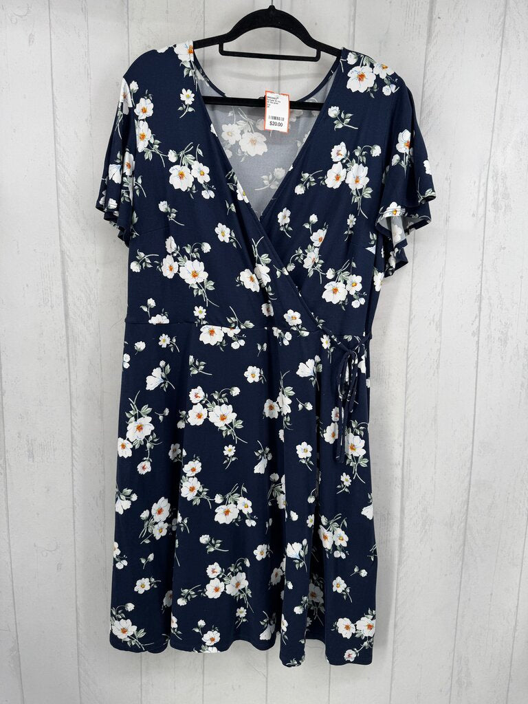 2X flo print crossover s/s dress