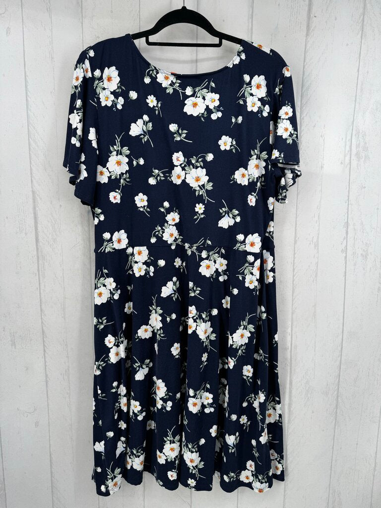 2X flo print crossover s/s dress