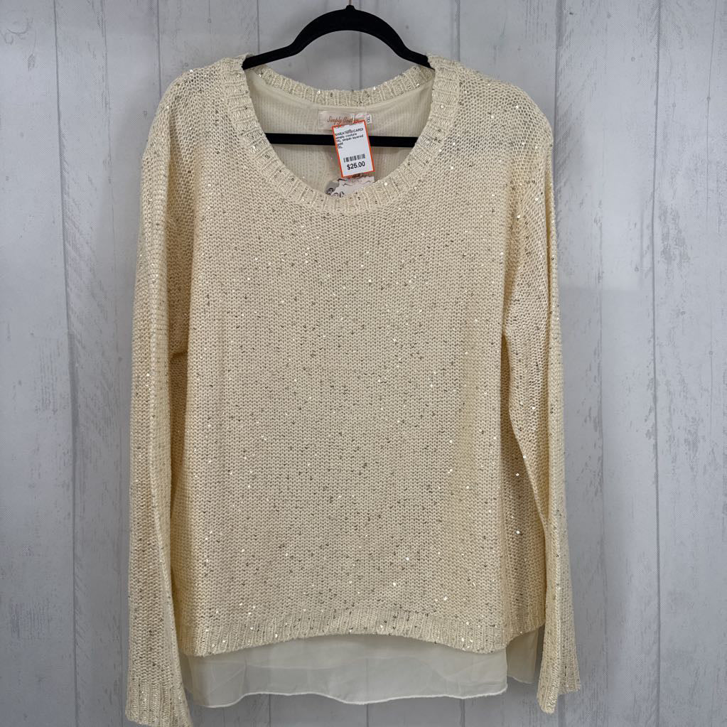 1XL sequin layered hem sweater