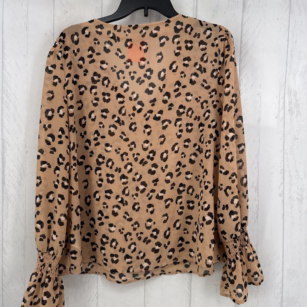 L animal print v-neck l/s top