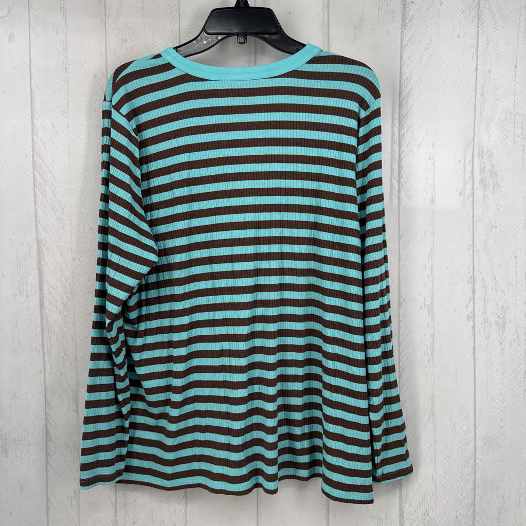XL ribbed striped quarter button down l/s top