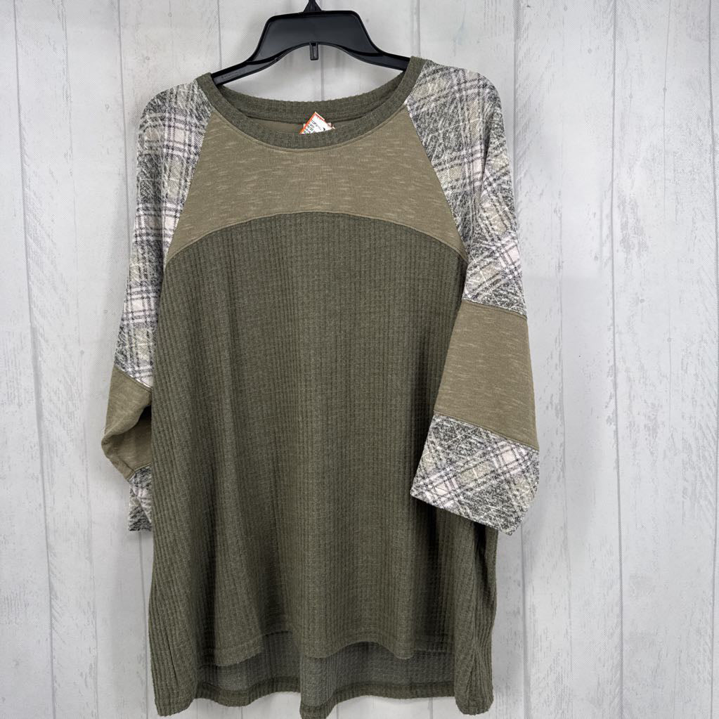 18/20 plaid & waffle knit 3/4 slv top