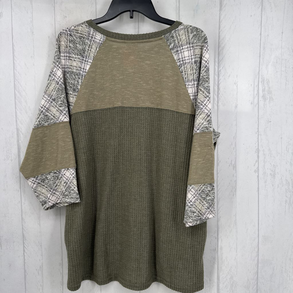 18/20 plaid & waffle knit 3/4 slv top