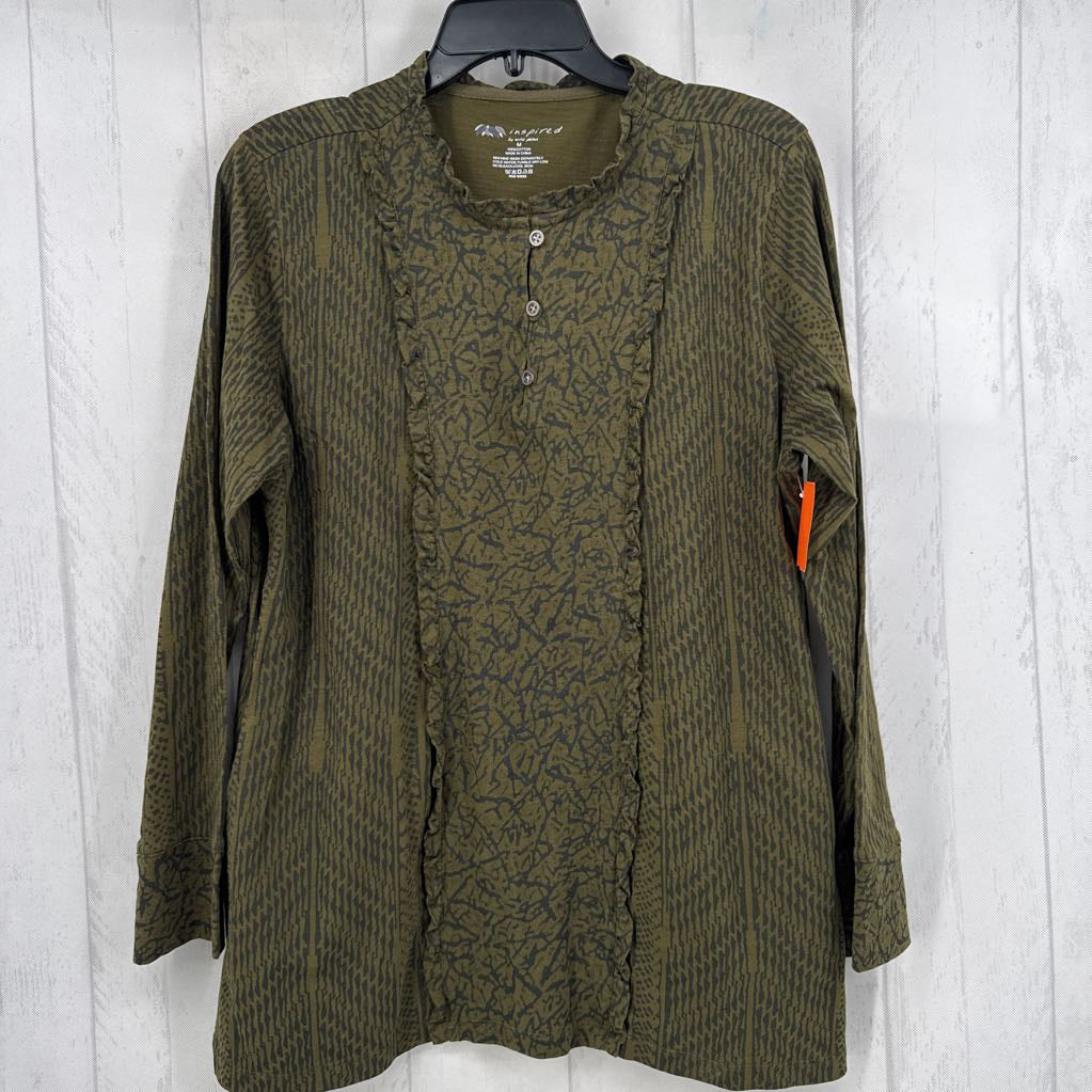 M printed quarter button down l/s top