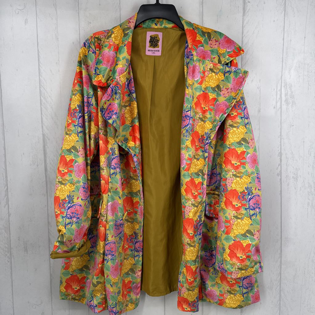 L/XL flo print faux suede jacket