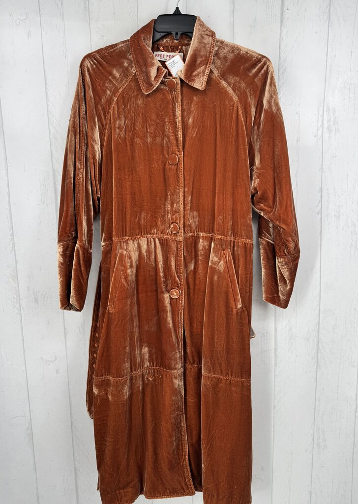 S velvet button down long jacket
