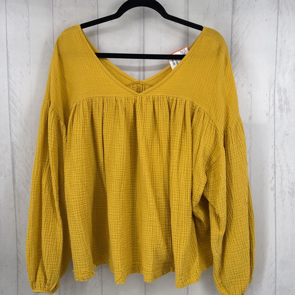 L gauze v-neck l/s top