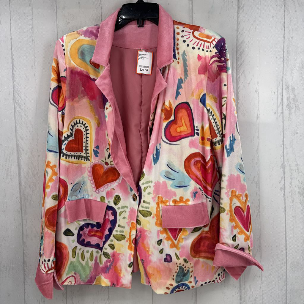 S colorful heart print velvet blazer
