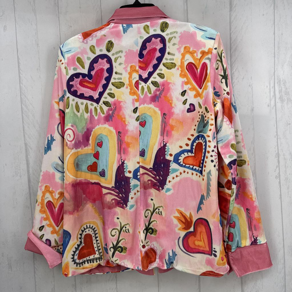 S colorful heart print velvet blazer