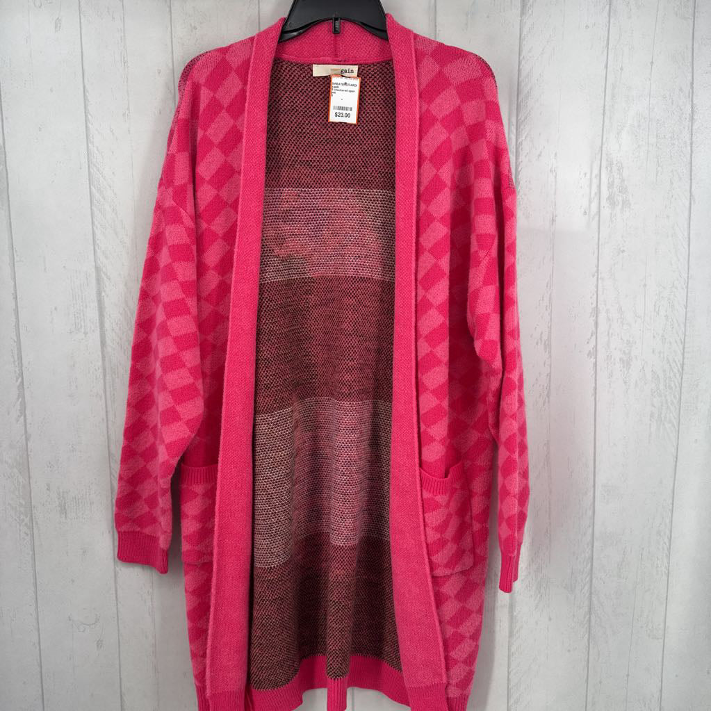 S checkered open front cardi