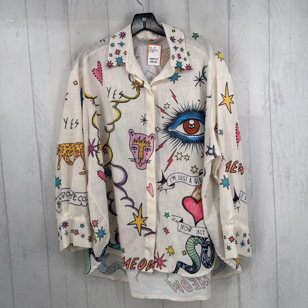 XL enlightenment print button down l/s top