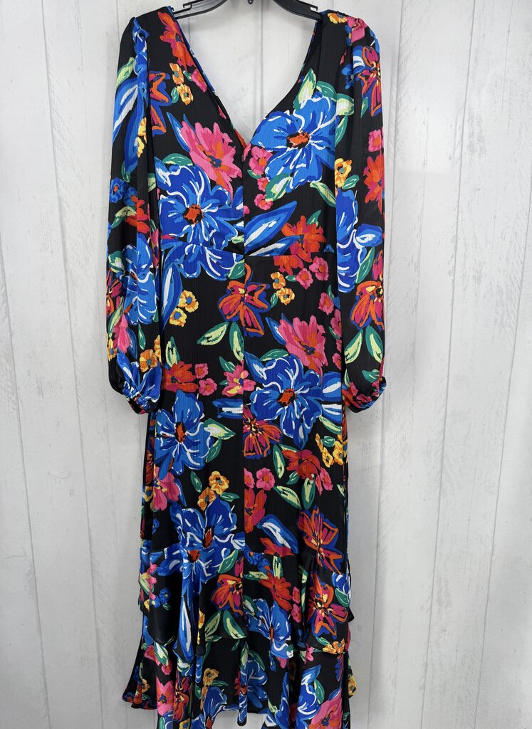 8 flo print ruffled hi-lo l/s dress