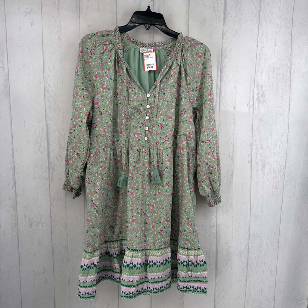 M flo print tassel tie l/s dress